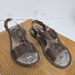Handcrafted Leather Sandals Womens Size 8 Brown Boho Beaded Slingback Mexico